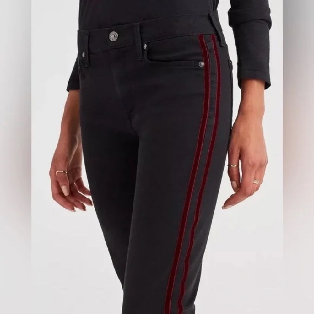 7 For All Mankind B-Air High Rise Velvet Stripe Jeans in Black/Red Size 26, NWOT